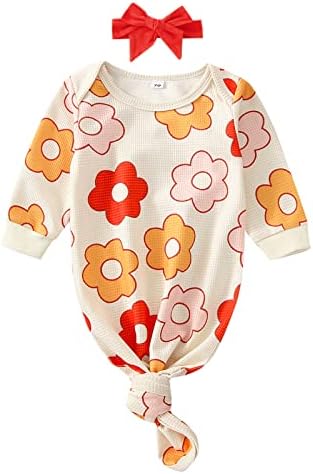 Newborn Baby Girl Floral Sleep Gown Headband Sleepwear Outfit by Merqwadd