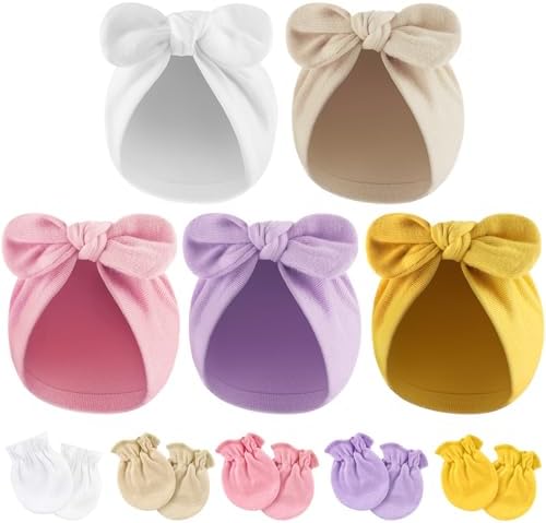 BQUBO Baby Turban Hats and Mittens Set Newborn Infant Hospital Hats Caps by DRESHOW