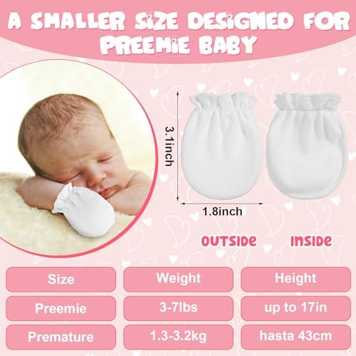 Vabean 12 Pairs Preemie Baby Mittens No Scratch Cotton Premature Baby Gloves - Image 2