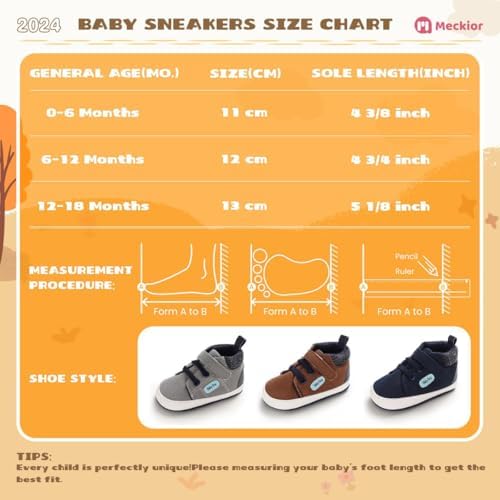 Meckior Toddler Baby Boys Girls High Tops Ankle Sneakers Soft Anti-Slip Sole PU - Image 6