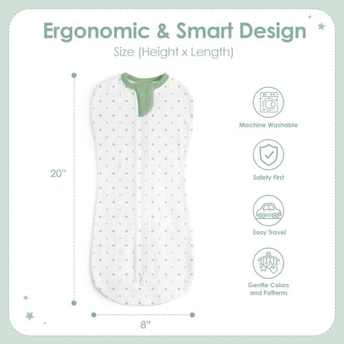 Baby Swaddle 0-2 Months, Cotton Arm-In Zipper Sleep Sack, Wearable Blankets Wrap - Image 2