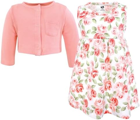 Hudson Baby Infant and Toddler Girls Cotton Dress and Cardigan Set - Image 3
