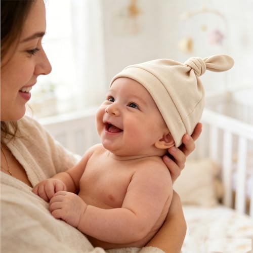 LAWKUL Cotton Baby Newborn Hats Set, 3 Pack, 0-6 Months - Image 5