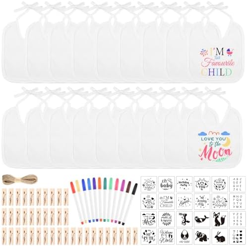 BOUBONI 88 Pcs DIY Baby Bibs Decorating Set Includes 18 White Bibs, 12 Fabric by Bringsparkletoeverydaylife