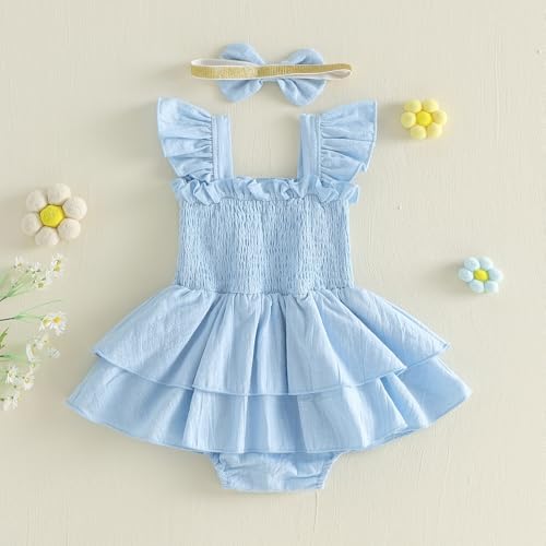 Newborn Baby Girls Summer Clothes Ruffle Sleeveless Pleated Smocked Bubble - Image 6