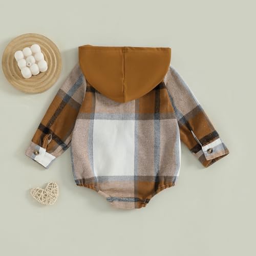 Douhoow Baby Boy Hooded Romper Long Sleeve Boy Plaid Hoodies Baby Jacket Infant - Image 3