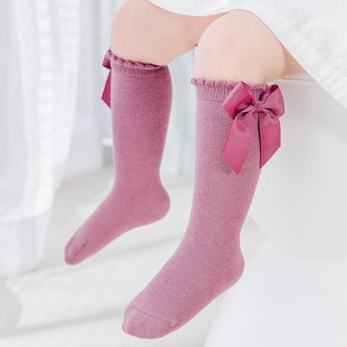 Baby Knee High Socks Infant Toddler Bow Ruffled Cotton Long Socks Stockings - Image 3