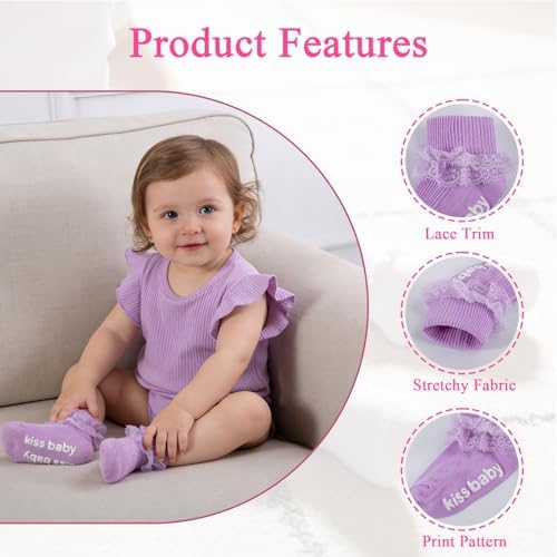 Baby Girl Ruffle Socks with Grips Lace Frilly Ankle Dress Socks - Image 4