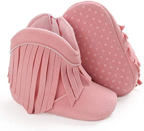 SOFMUO Suede Fringe Baby Cowboy Boots Side Zipper Non Slip Infant Booties by SOFMUO