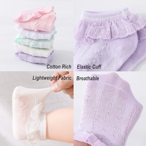 Baby Girl Lace Socks 10 Pack Newborn Ruffle Socks Cotton Ankle Dress Sock - Image 2