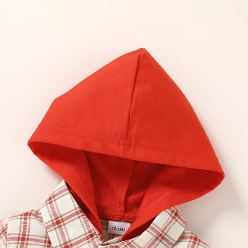 YOUNGER STAR Toddler Kids Boys Girls Flannel Hooded Plaid Shirt Button Baby Red - Image 5