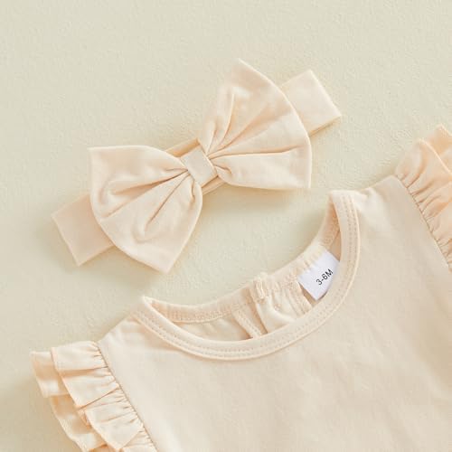 Newborn Baby Girl Bubble Romper Sleeveless Ruffle Onesie Solid Bodysuit - Image 5