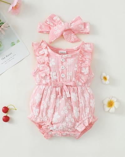 Renotemy Baby Girl Clothes Summer Rompers Cute Outfits Preemie-18 Months | - Image 2