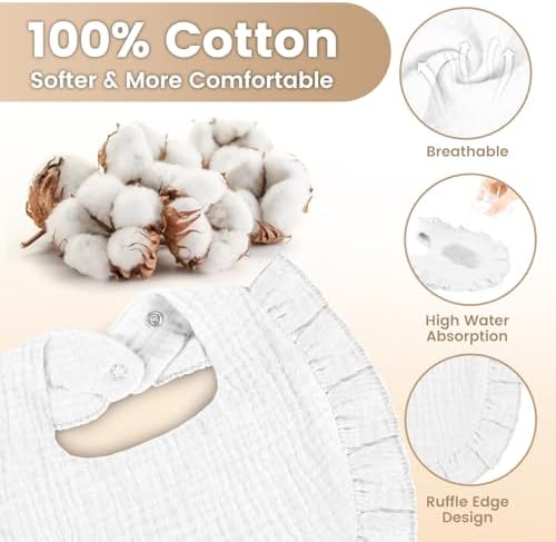 Oiomniv Muslin Baby Bibs, 100% Cotton Bandana Drool Bibs Soft Cotton Adjustable - Image 3