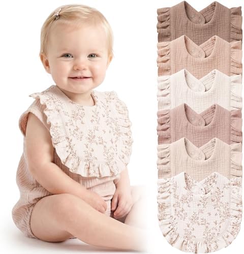 Konssy 6-Pack Muslin Baby Girl Bibs, Absorbent Drool Bibs by Konssy