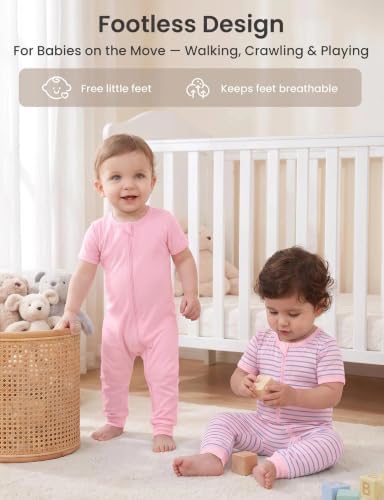 Jimonda Baby Romper Short Sleeve Cotton Pajamas 2-Way Zipper - Image 5
