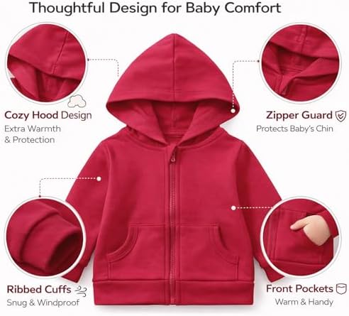 ROMPERINBOX Unisex Solid Baby Sweatshirts Hoodies, Lightweight Full Zip-up - Image 4