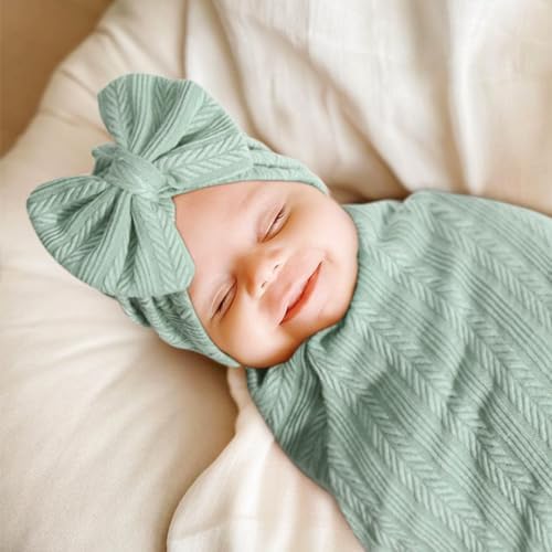 AQOKKA Newborn Receiving Blanket Wheat Ear Bow Hat Mitten Set | 4 Set Receiving - Image 6