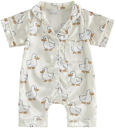 Kuriozud Baby Girl Boy Romper Pajamas Onesie Short Sleeve Button Down Pjs by Kuriozud