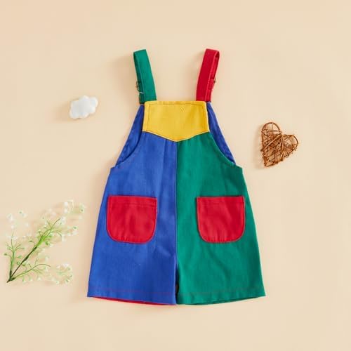 Fernvia Toddler Kids Baby Girl Boy Contrast Color Overalls Shorts Clothes - Image 6