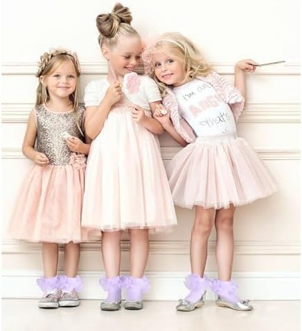 Girls Ruffle Socks Double Lace Turn Cuff Frilly Church Dress Socks - Image 6