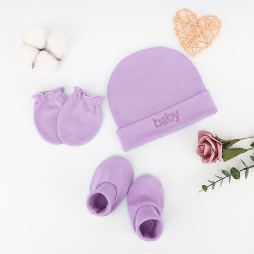 BQUBO Newborn Baby Hat Mittens Socks Set Infant Cotton Beanie Gloves Thick Warm - Image 5