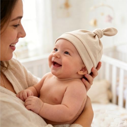 LAWKUL Cotton Baby Newborn Hats Set, 3 Pack, 0-6 Months - Image 5