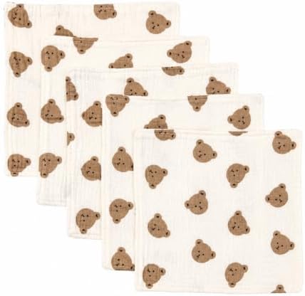 5-Pack 100% Cotton Muslin Baby Washcloths 10"X10", Cute Bear | Ultra Soft by Unknown