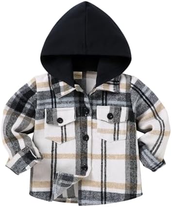 YOUNGER STAR Toddler Kids Boys Girls Flannel Hooded Plaid Shirt Button Baby Red by YOUNGER+STAR