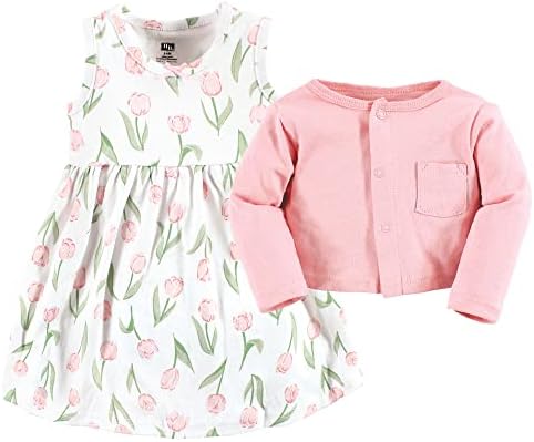 Hudson Baby Infant and Toddler Girls Cotton Dress and Cardigan Set - Image 3