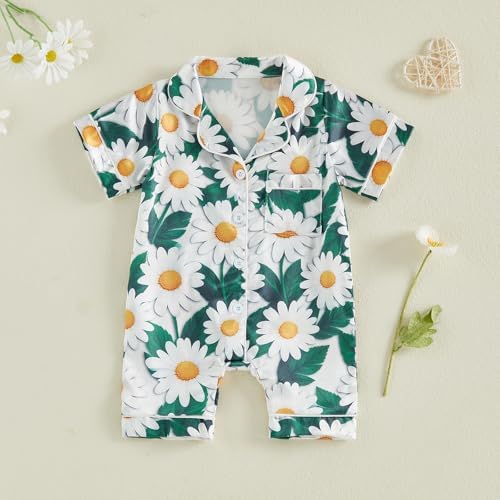 Kuriozud Baby Girl Boy Romper Pajamas Onesie Short Sleeve Button Down Pjs - Image 5