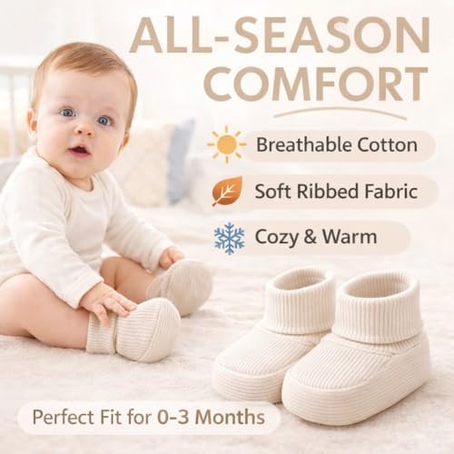 CEOBABY Baby Booties 0–3 Months, Newborn Shoes, Soft Cotton Infant Bootie Socks - Image 6