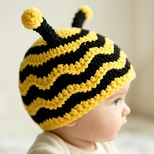 Bumble Bee Baby Knit Hat Soft Cotton Infant Crochet Bee Beanie Cute Animal - Image 5