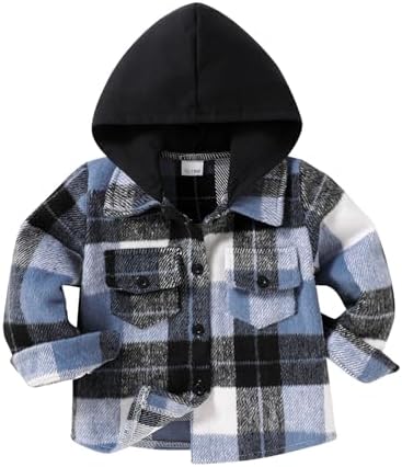 YOUNGER STAR Toddler Kids Boys Girls Flannel Hooded Plaid Shirt Button Baby Red by YOUNGER+STAR