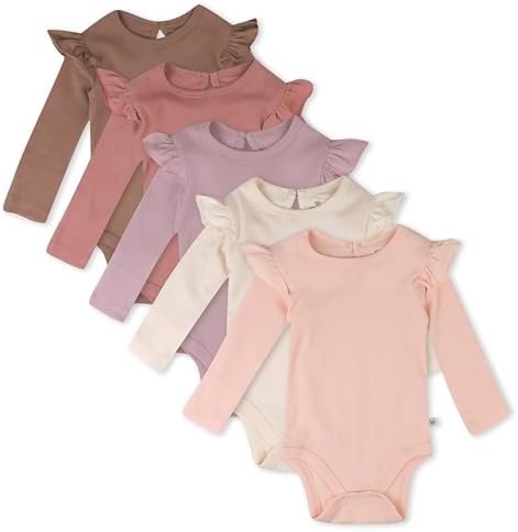 HonestBaby Baby Girls' 5-pack Long Sleeve Ruffle Shoulder Bodysuits 100% by HonestBaby