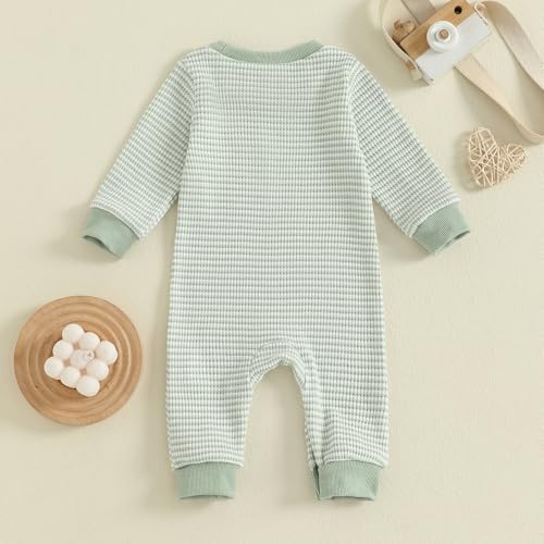 VISGOGO Newborn Infant Baby Boy Waffle Cotton Romper Clothes Onesie Stripe - Image 7