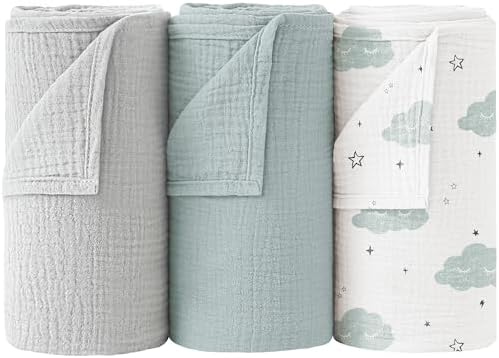 Bearmoss Muslin Swaddle Blankets, 40 x 38 inches Baby Swaddle by Bearmoss