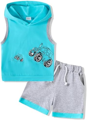 SANMIO Toddler Boy Clothes Summer Outfits Hoodie Tank Tops and Shorts Set by SANMIO