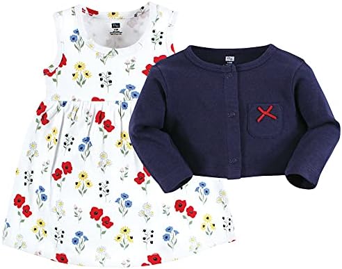 Hudson Baby Infant and Toddler Girls Cotton Dress and Cardigan Set - Image 3