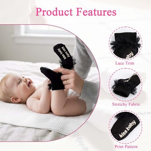 Baby Girl Ruffle Socks with Grips Lace Frilly Ankle Dress Socks - Image 5