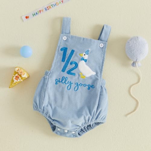 Honganda Baby Boy 1/2 Birthday Outfit Half Way to One Cake Smash Romper - Image 5