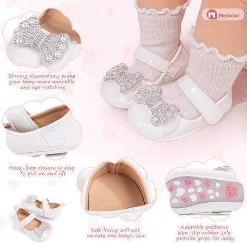 Meckior Infant Baby Girls Soft Sole Bowknot Princess Wedding Dress Mary Jane - Image 5
