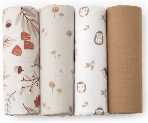 PHF Muslin Swaddle Blankets for Newborn, Large 47x 47 Inches 4 Pack Organic by PHF