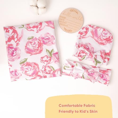 DRESHOW BQUBO Baby Girl Newborn Floral Receiving Blankets - Image 4