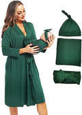 Maternity Robe with Matching Swaddle Blanket Set, Maternity Barhrobe Delivery by QTECLOR