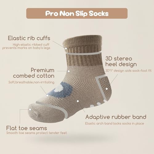 Aroveea Toddler Socks Non Slip Grip Ankle Baby 12 Pack - Image 4