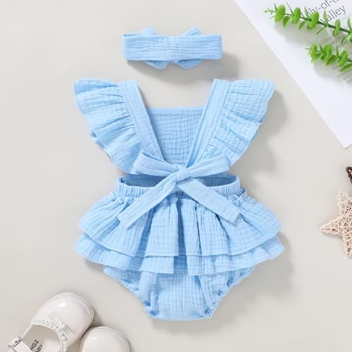 YOUNGER TREE Toddler Baby Girl Ruffled Sleeveless Romper Casual Summer Jumpsuit - Image 3