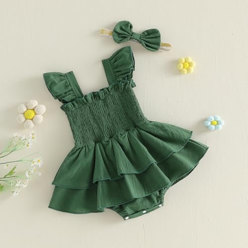 Newborn Baby Girls Summer Clothes Ruffle Sleeveless Pleated Smocked Bubble - Image 5