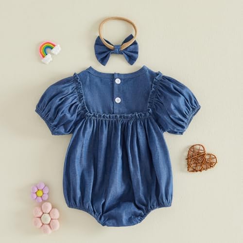 Baby Girl Denim Outfit Button Romper Jean Jumpsuit Shorts Overalls Toddler - Image 6