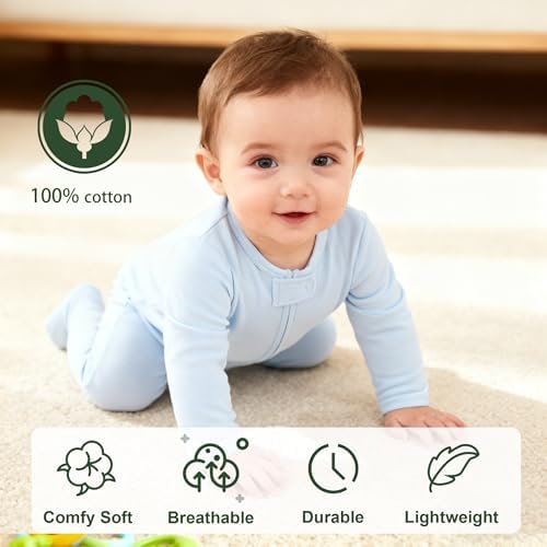 Hikido Baby Romper 100% Organic Cotton Pajamas One Piece Long Sleeve Zipper - Image 2